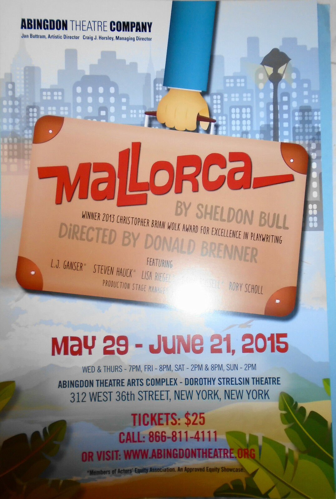MALLORCA - 2015 poster, Dorothy Strelsin Theatre, New York City Abingdon Compan