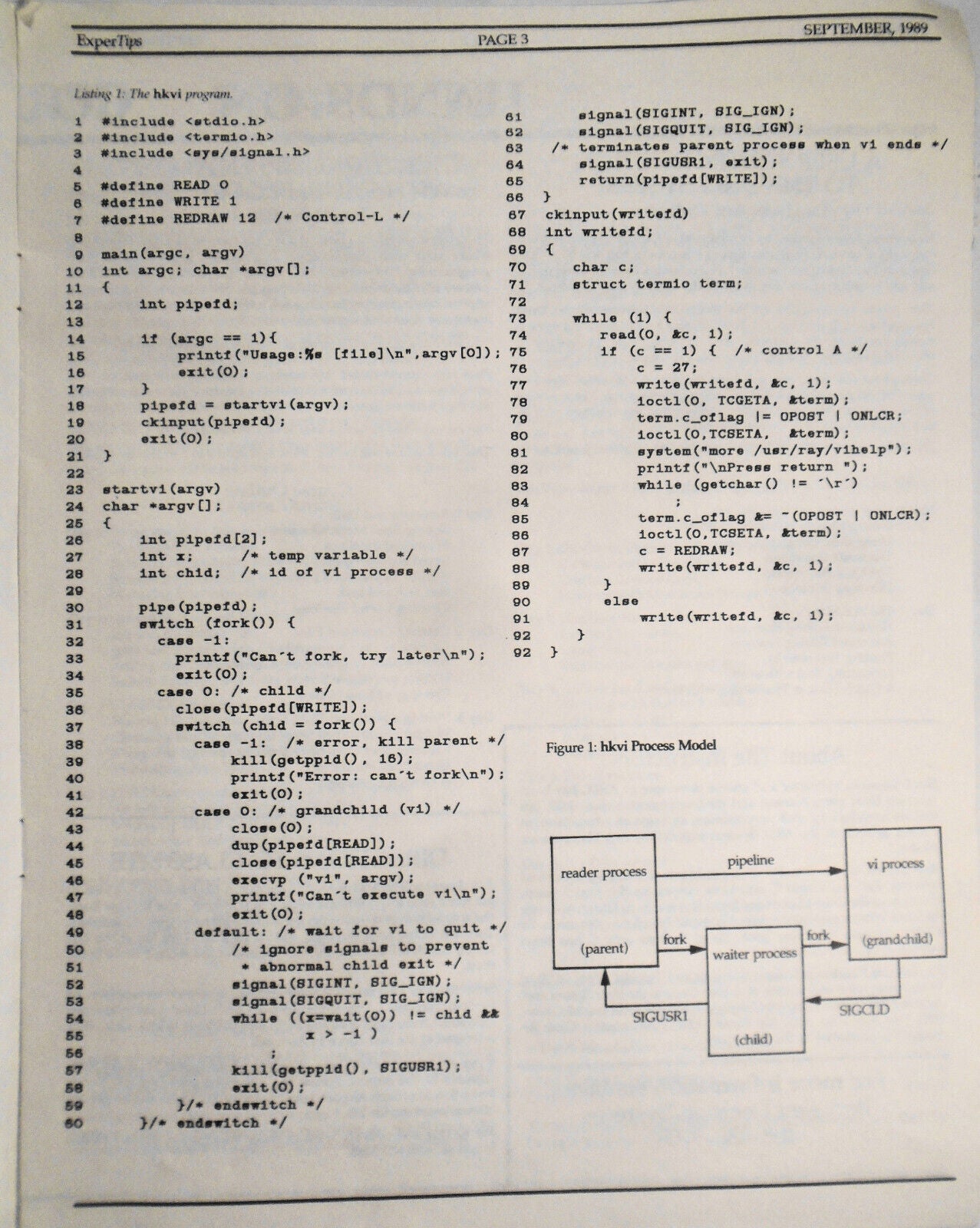 ExperTips, September 1989 -- A C and UNIX Newsletter - Vol. 3, No. 1