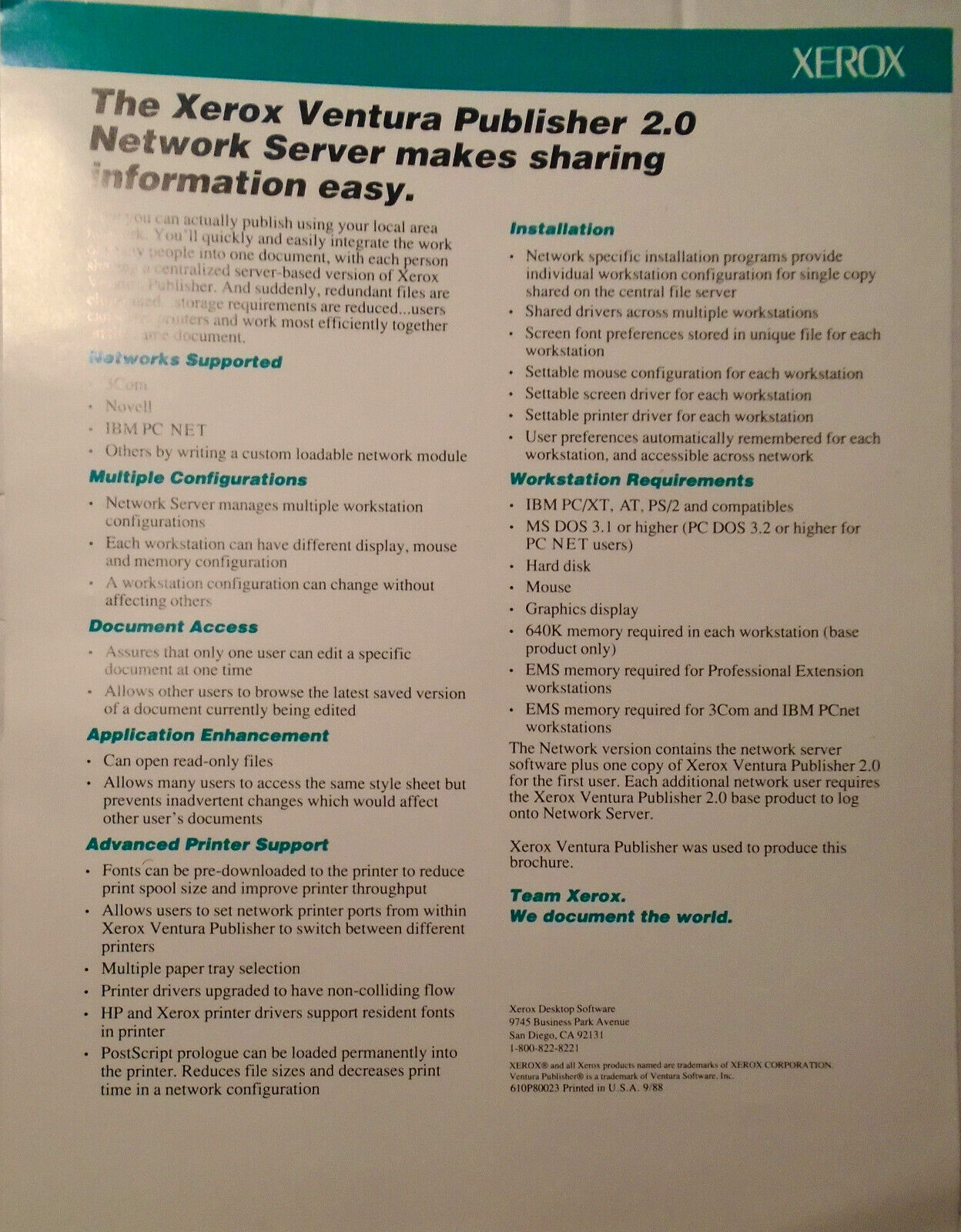 Xerox PC Software Press Kit 1989. Ventura Publisher, Formbase, Presents, Graph