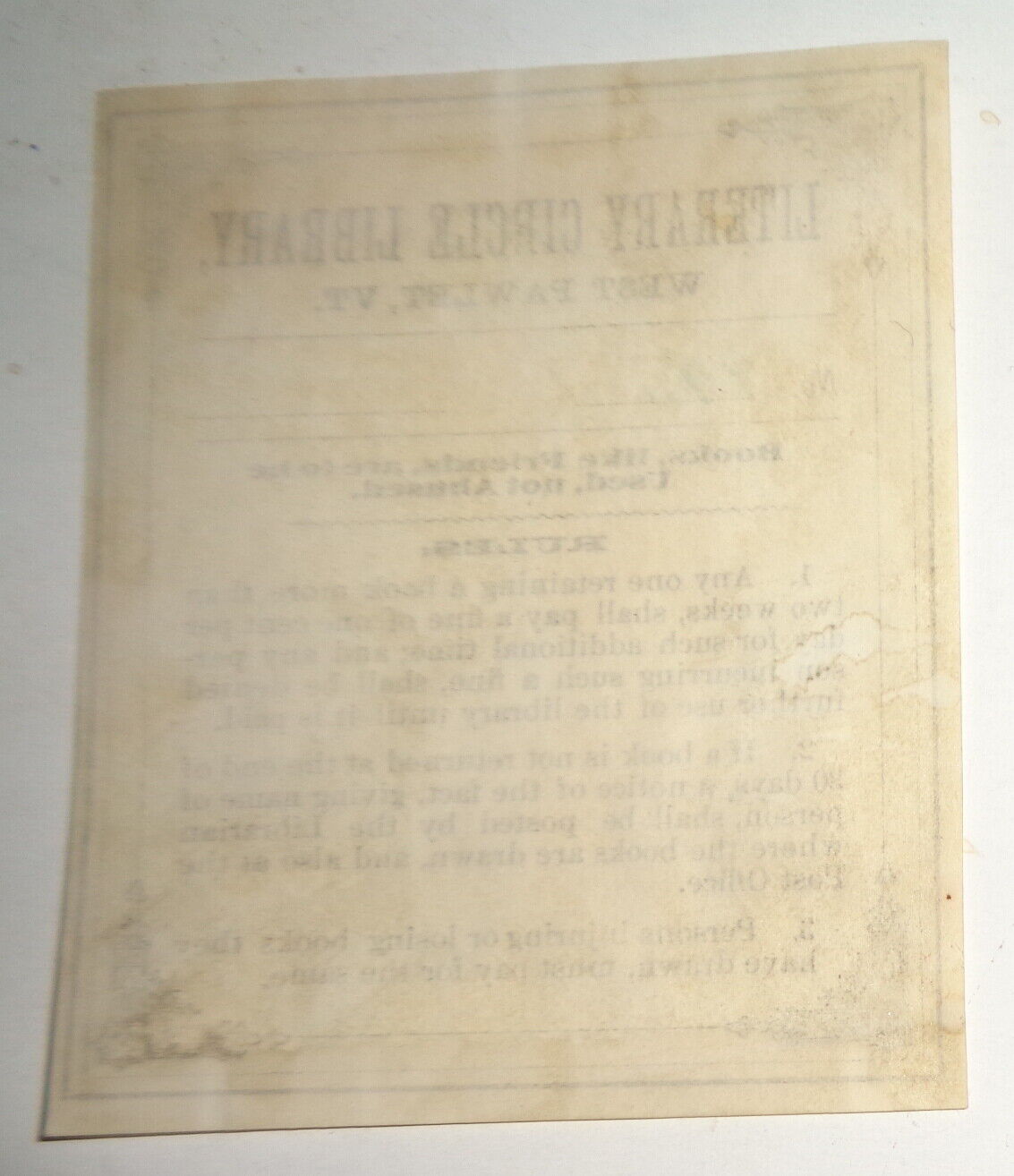 Literary Circle Library, West Pawlet, Vermont - Ex Libris Bookplate - circa 1883