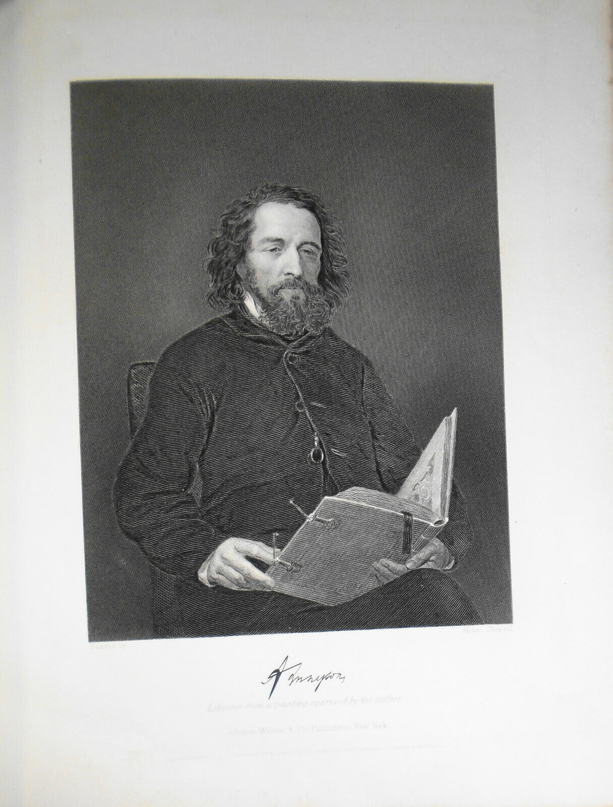 Alfred Lord Tennyson - portrait steel engraving -1876 Duyckinck Int'l Gallerie