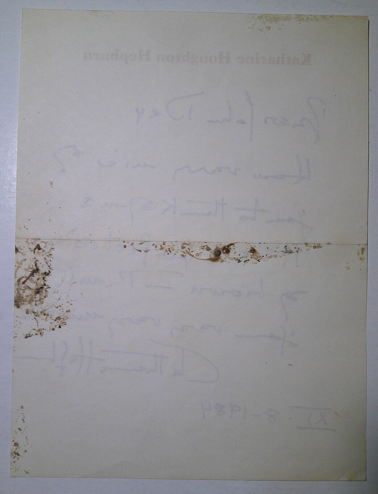 Katharine Hepburn SIGNED note. 1984.