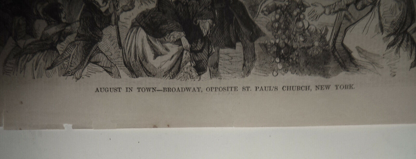 August In Town - Broadway, opposite St. Paul's Church. Harper's Weekly 8/27/1859