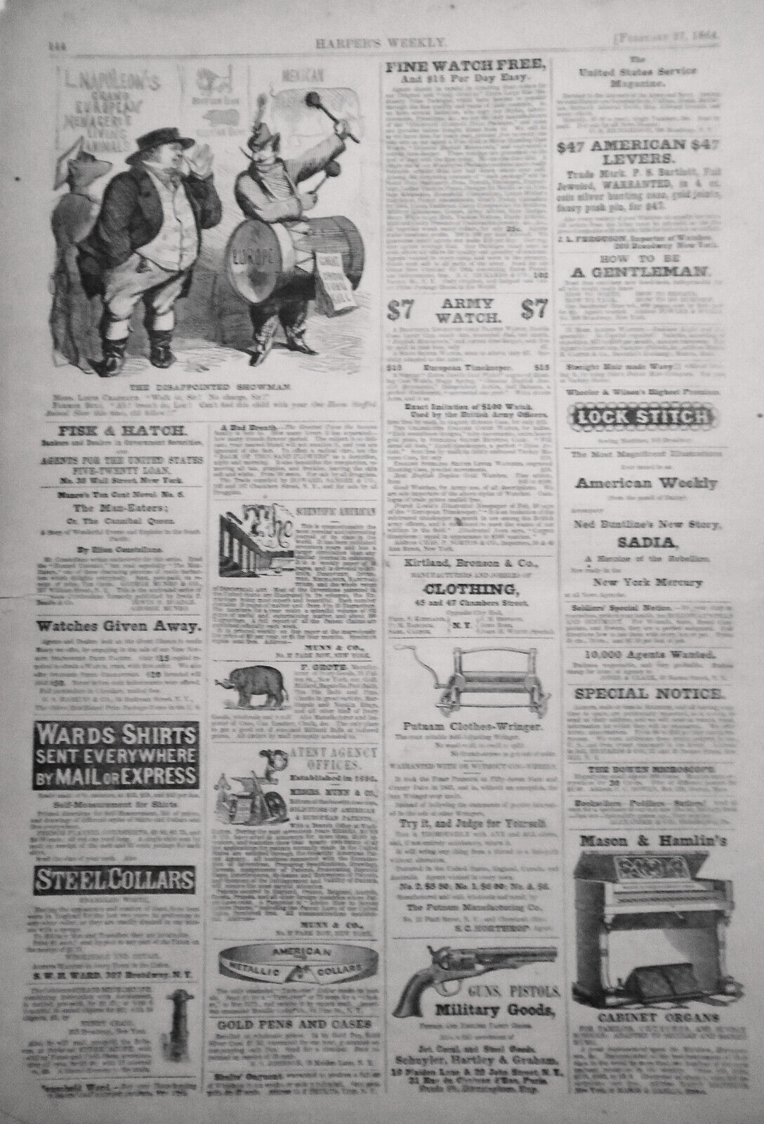 Harper's Weekly February 27, 1864. Original Issue. Civil War, Colt's Armory etc