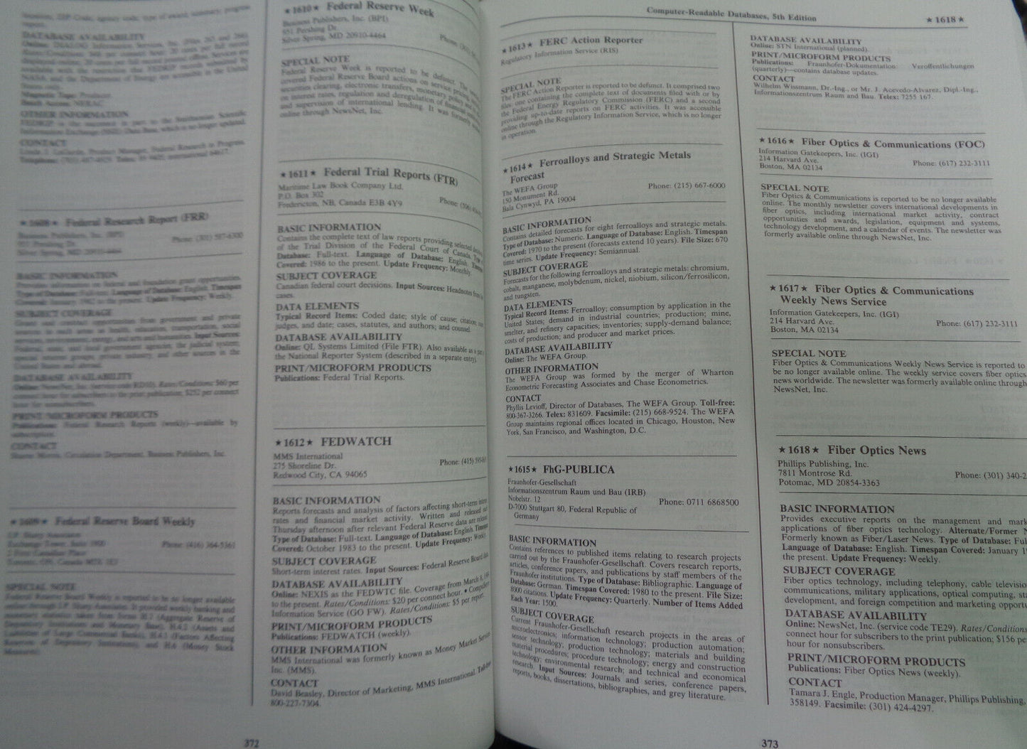 Computer-Readable Databases: A Directory and Data Sourcebook. 1989 Hardcover