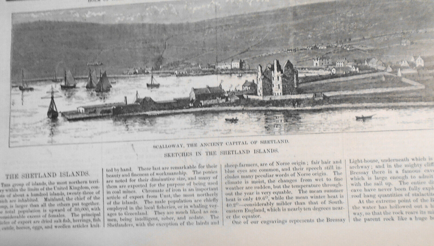 Sketches in Shetland Islands - HW 1880 - Original - Lighthouse, Scalloway, etc