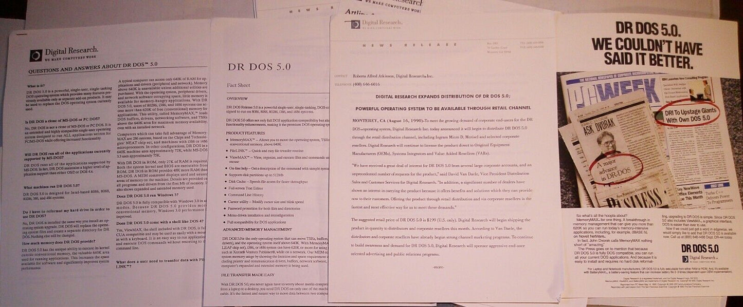 Digital Research Press Kit, 1990 - Artline, Dr. Dos & Presentation Team.