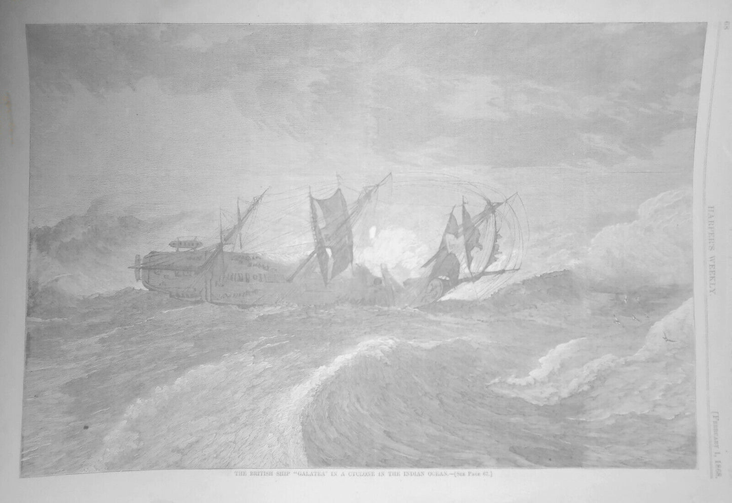 British Ship "Galatea" In A Cyclone - Harper's Weekly 1868