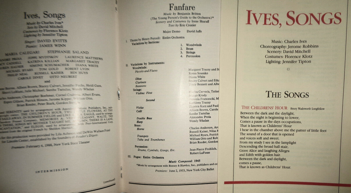 A FESTIVAL OF JEROME ROBBINS' BALLETS - NYC Ballet, 1990 Playbill