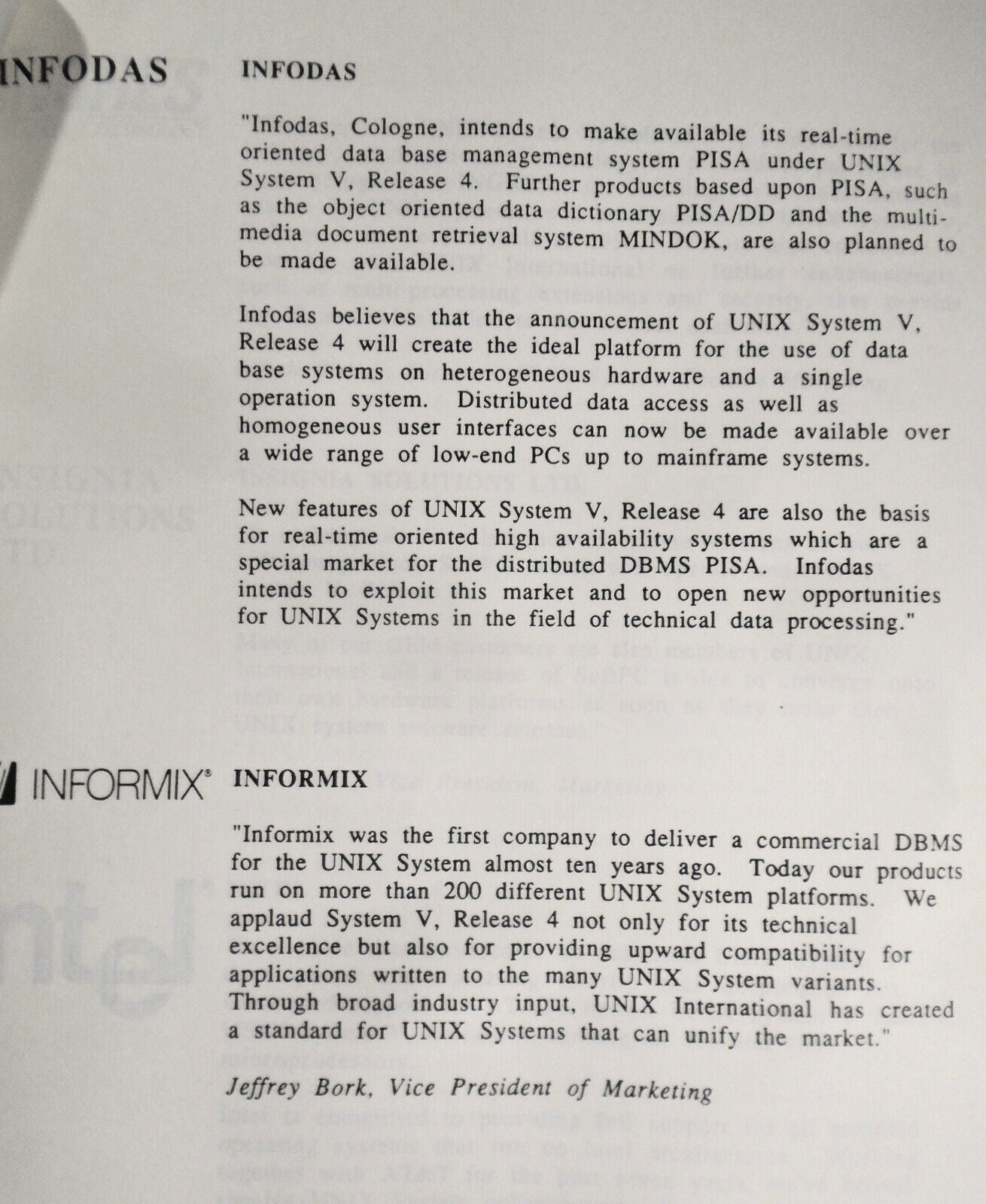 1989 Statements of support by 172 companies for UNIX System V, Release 4
