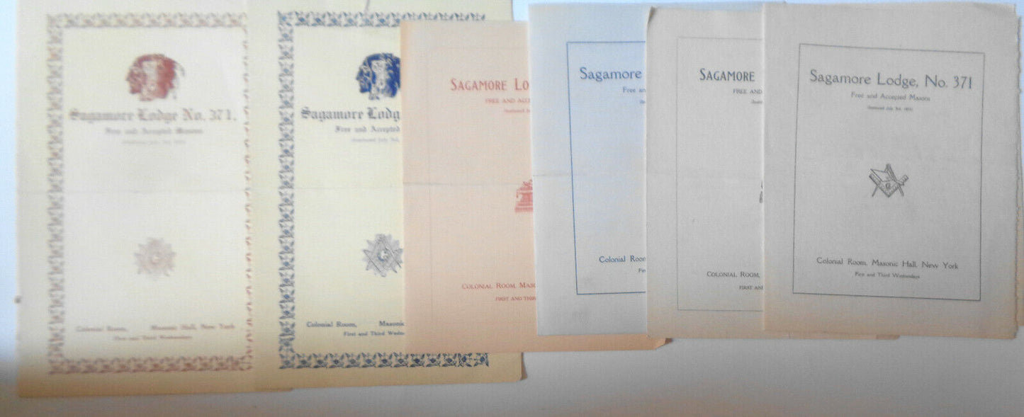 1912 Lot 6 bulletins Sagamore Lodge 371, New York City - Free & Accepted Masons