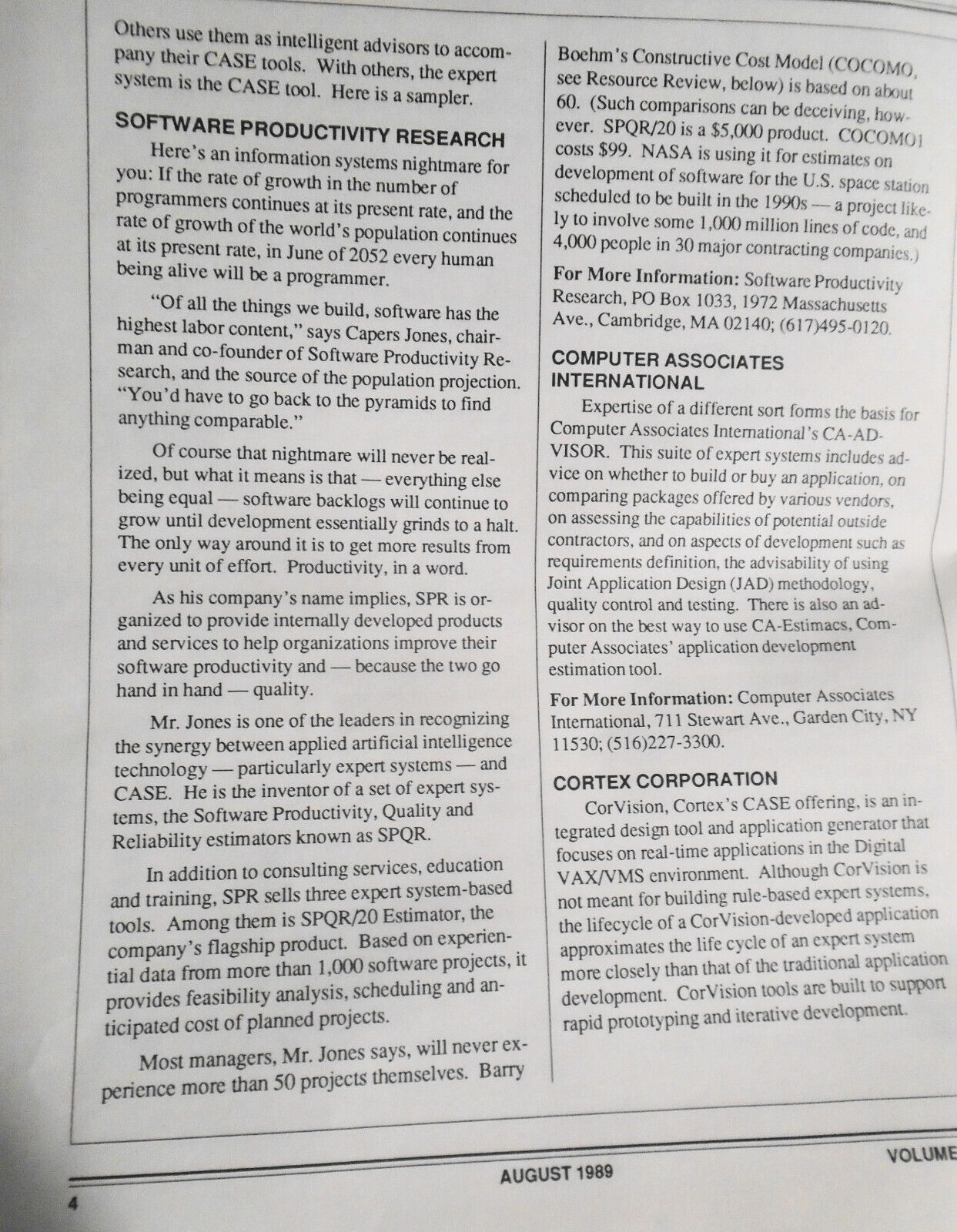 CASE Strategies, August 1989 - Newsletter on Computer Aided Systems Engineering