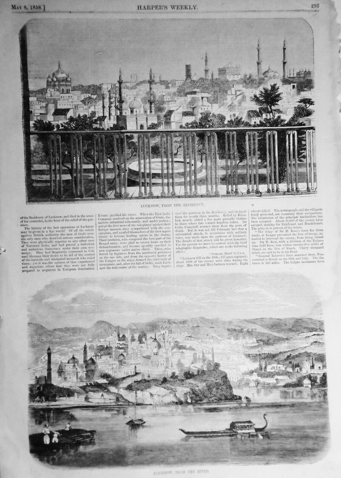 Lucknow, From The Residency & From The River - Harper's Weekly May 8, 1858
