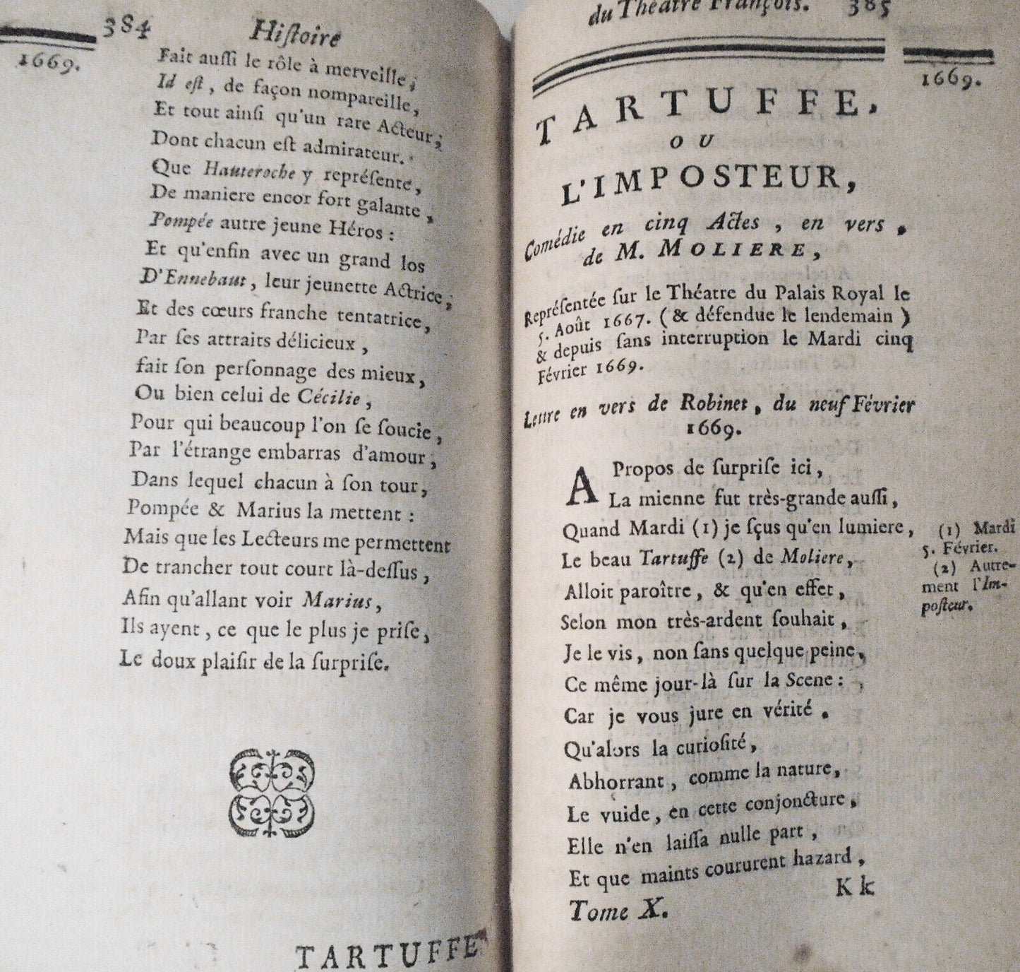 1747 Histoire Du Theatre Francois Tome 10. Moliere: Misantrope, Tartuffe; Racine