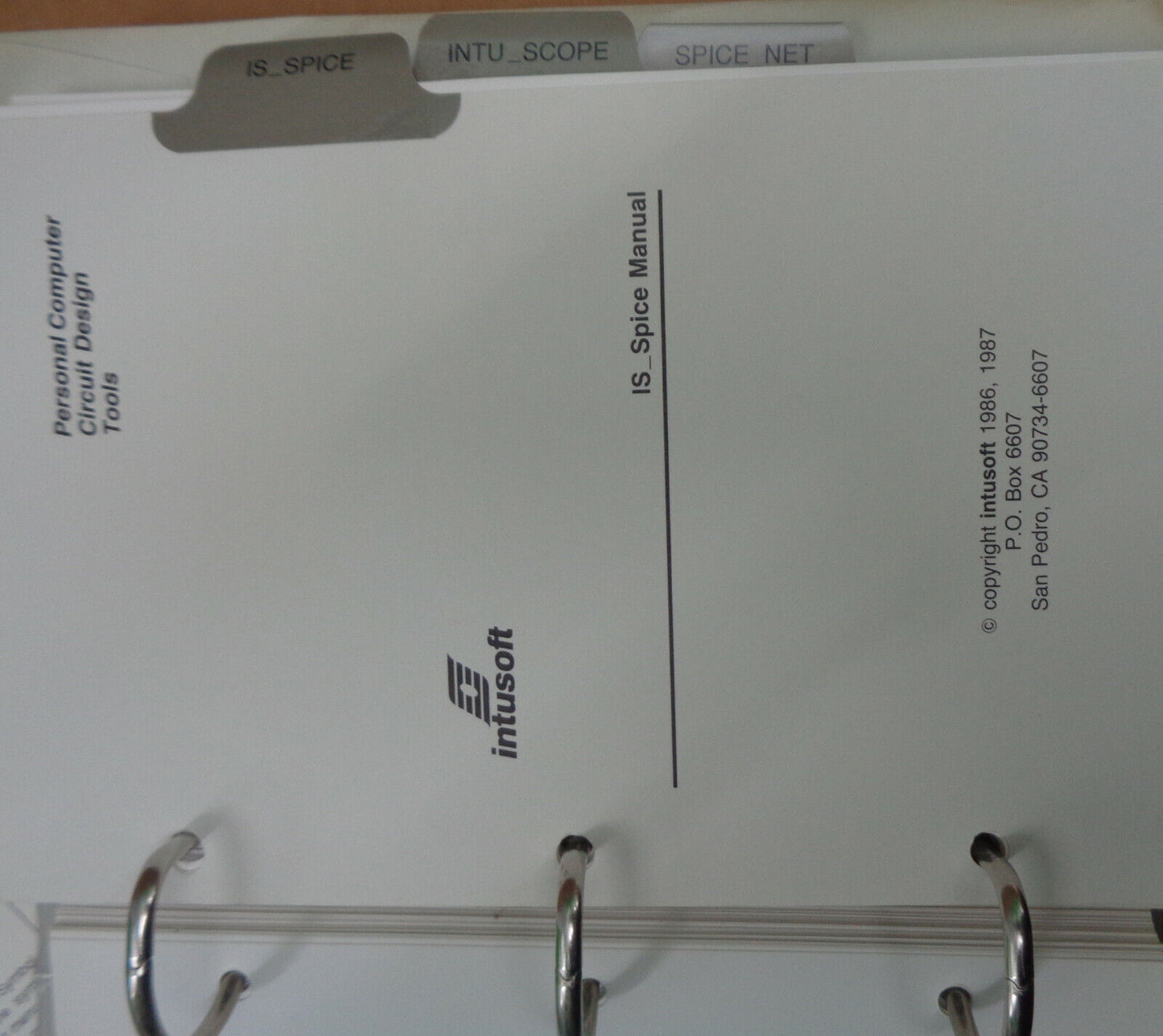 Intusoft PRE_SPICE, IS_SPICE, Intu_Scope, SPICE_NET. Circuit design programs IBM