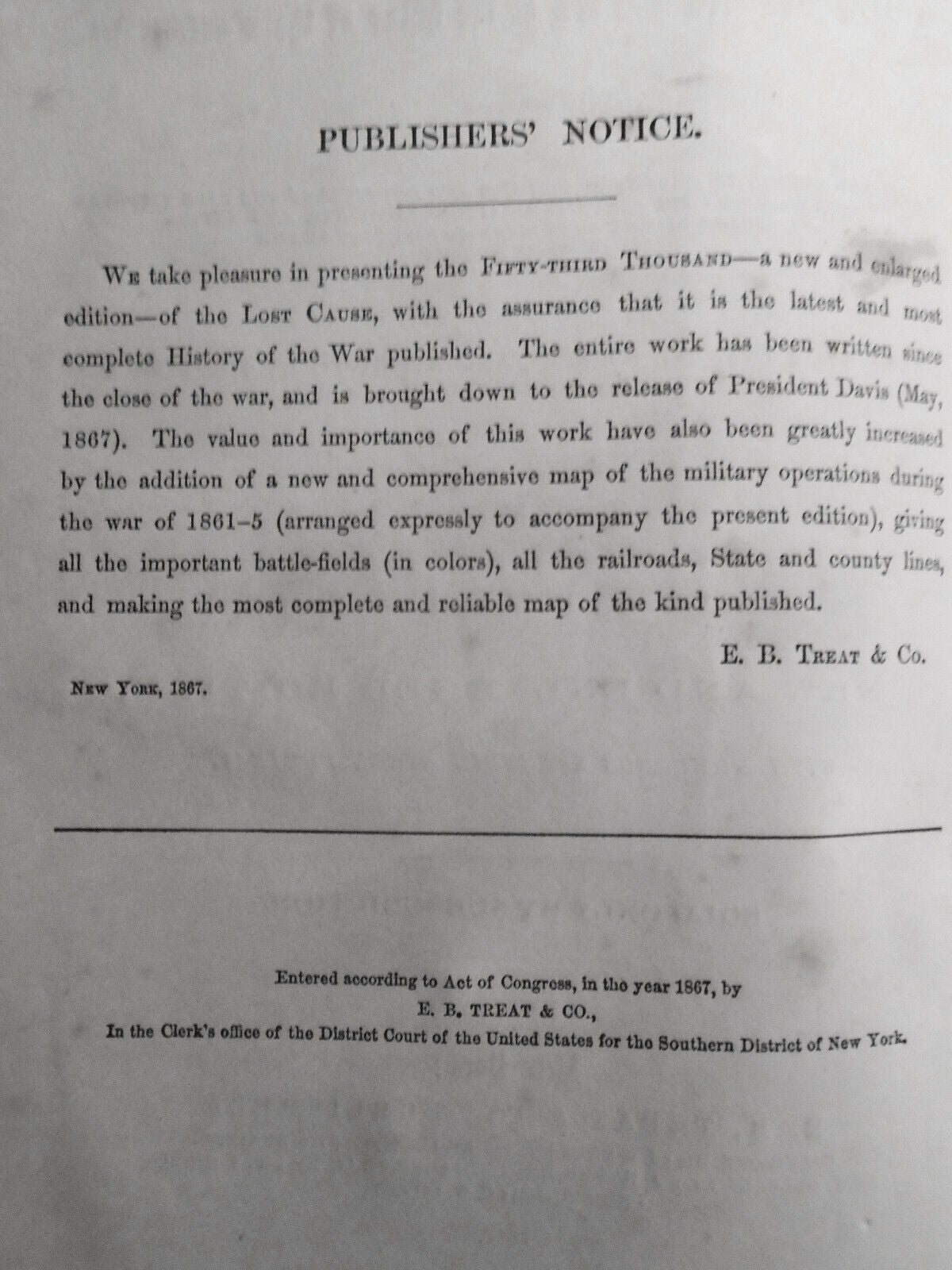 1867 The Lost Cause; A New Southern History of War of the Confederates - Pollard