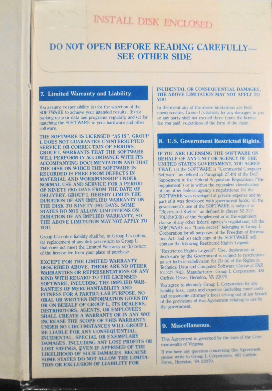 TEXTBANK by Group L Corp. 1985. Text search/retrieve software for IBM PC/XT/AT