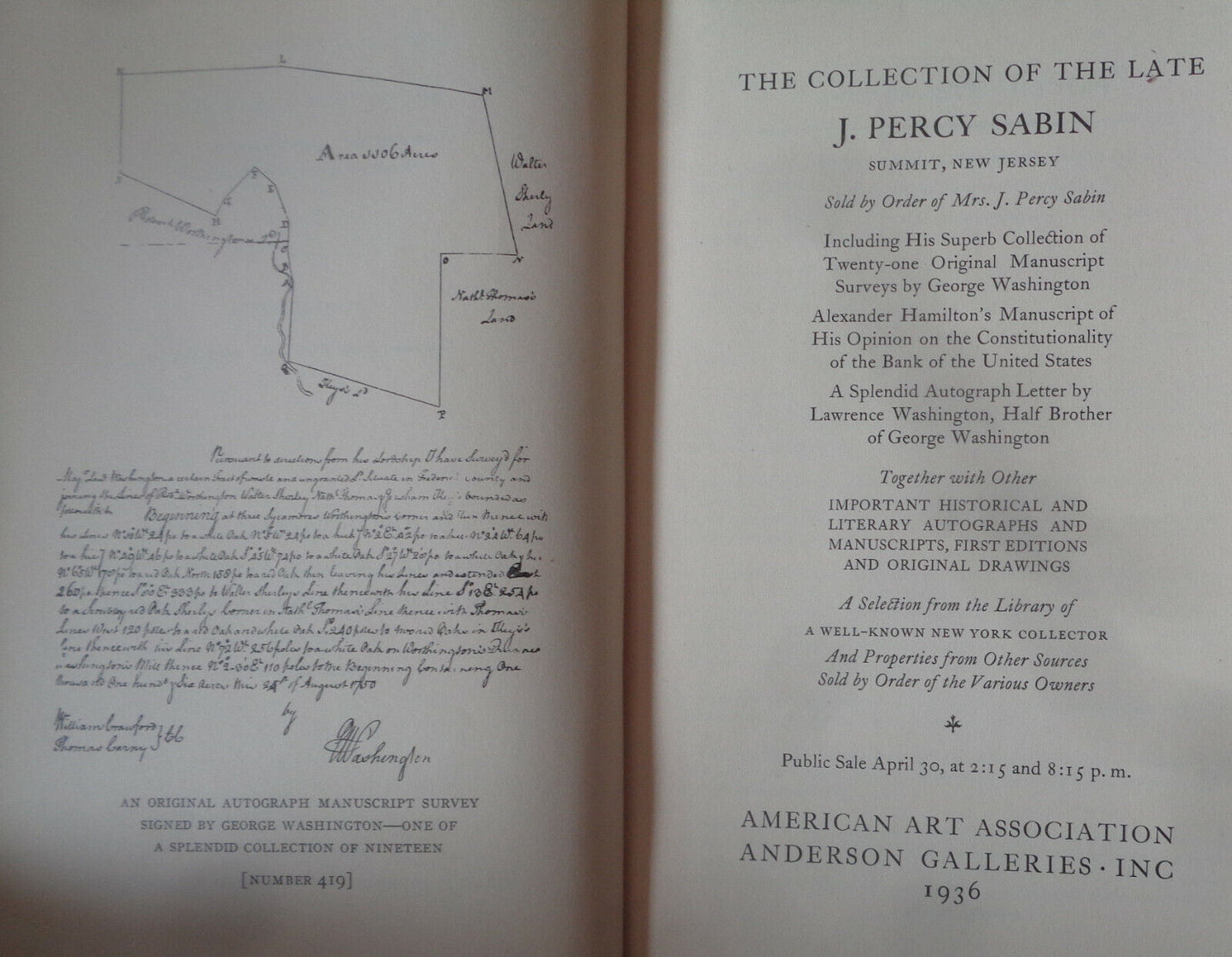 IMPORTANT HISTORICAL & LITERARY AUTOGRAPHS AND MANUSCRIPTS J Percy Sabin 1936