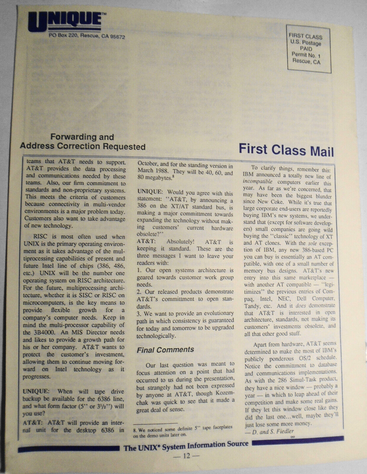 UNIQUE: The UNIX System Information Source, Vol. 4, No. 11, October 1987