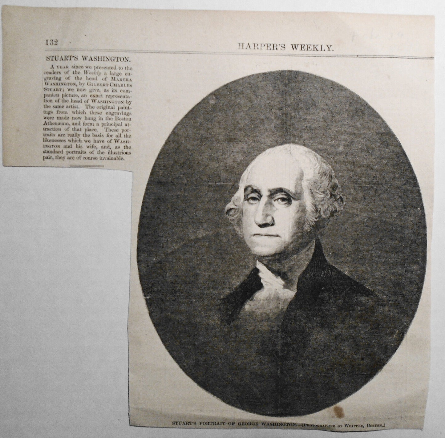 Stuart's Portrait Of George Washington - Harper's Weekly 1868 - Print With Story