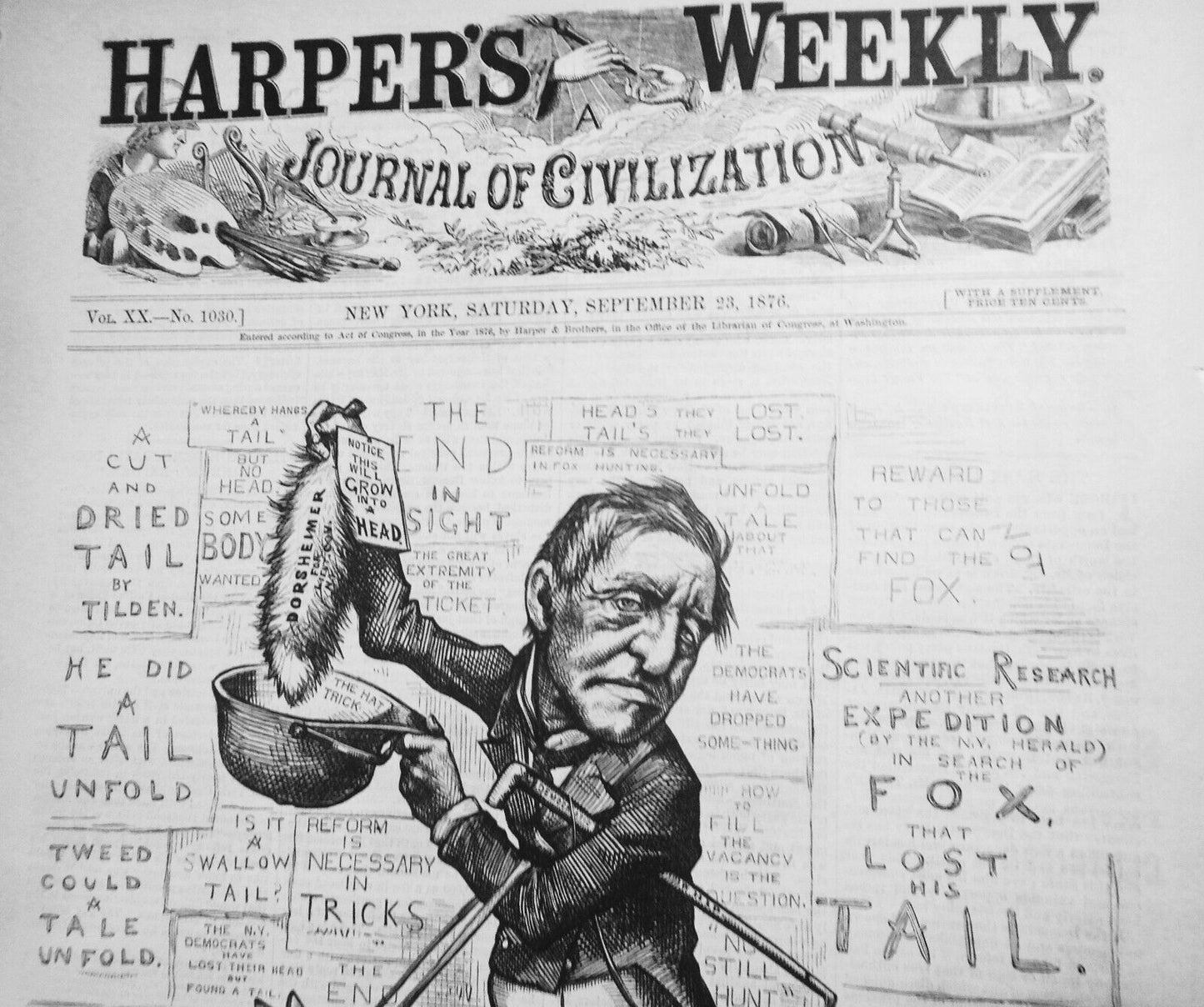 "Still-Hunt"-ing, by Thomas Nast. Harper's Weekly, September 23, 1876 Original