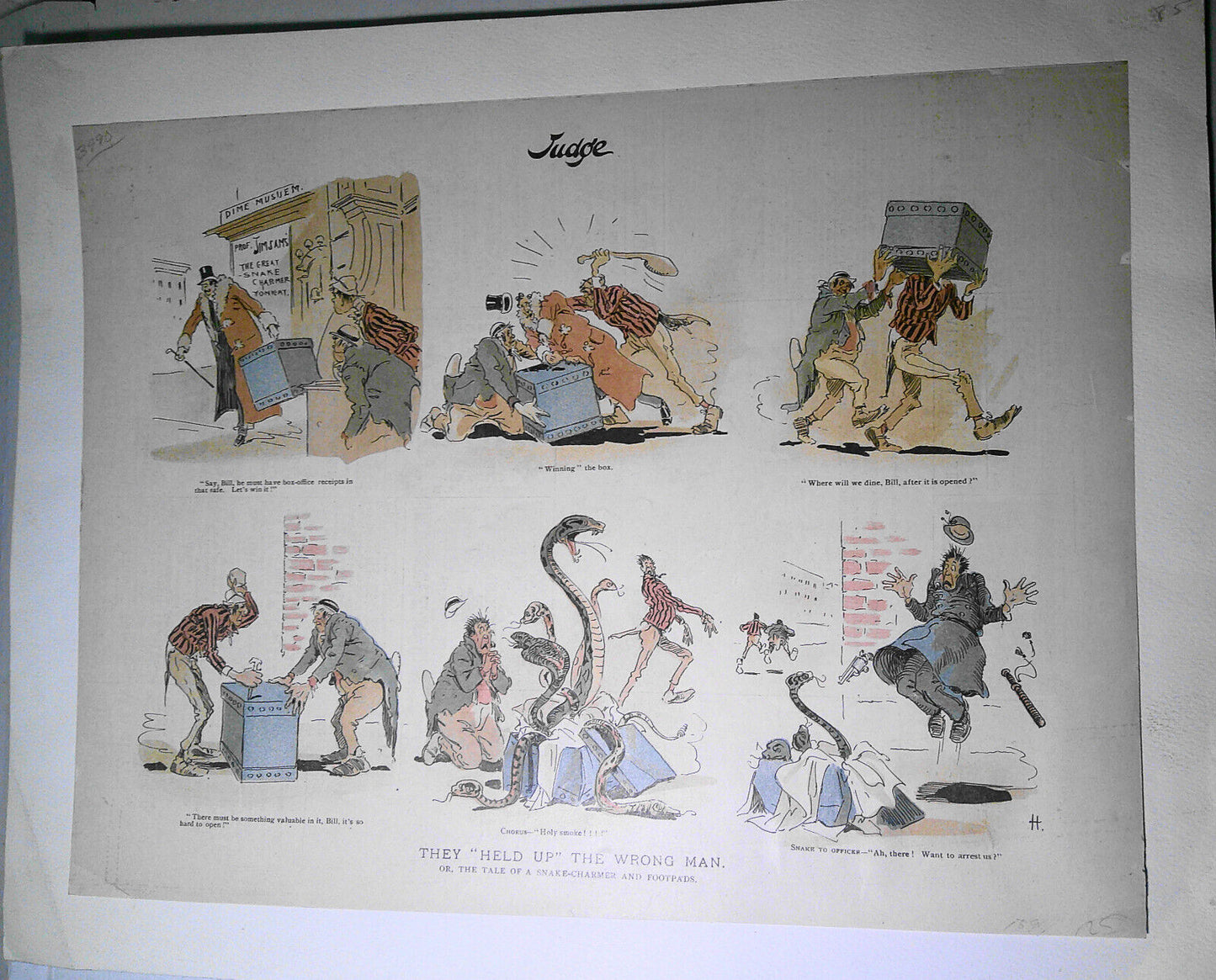 1894 They Held Up the Wrong Man - Tale of Snake-charmer. Judge Magazine original