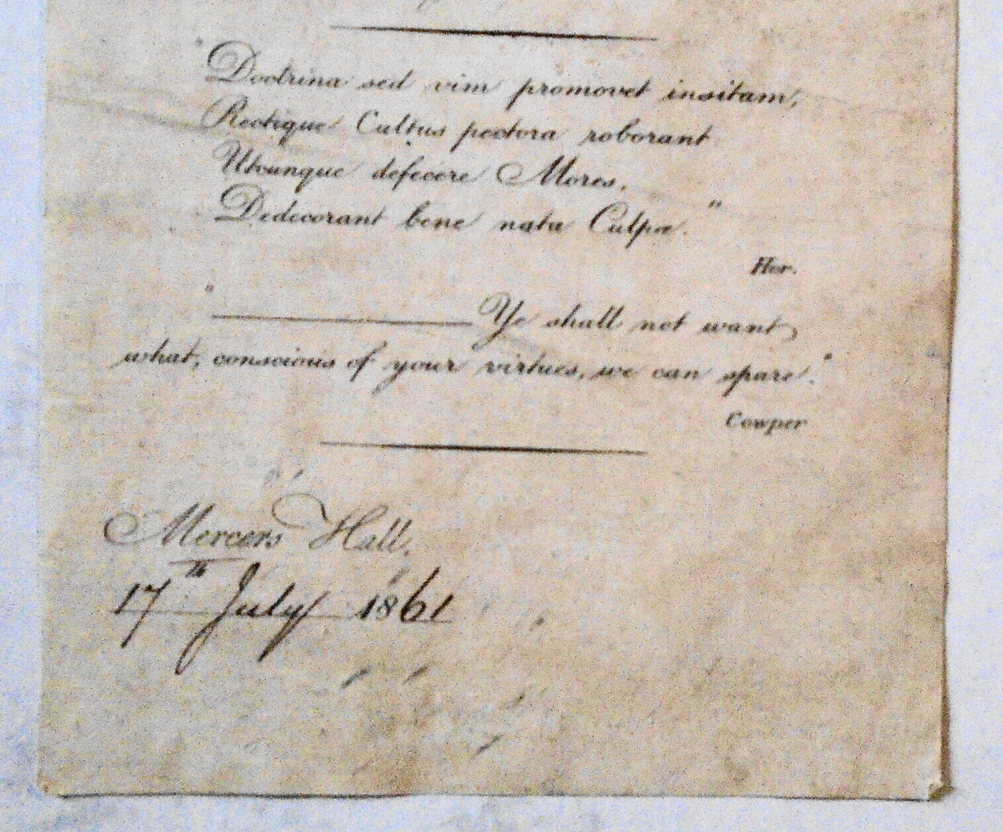 1861 St. Paul's School Ex Libris Bookplate / Award Presentation certificate