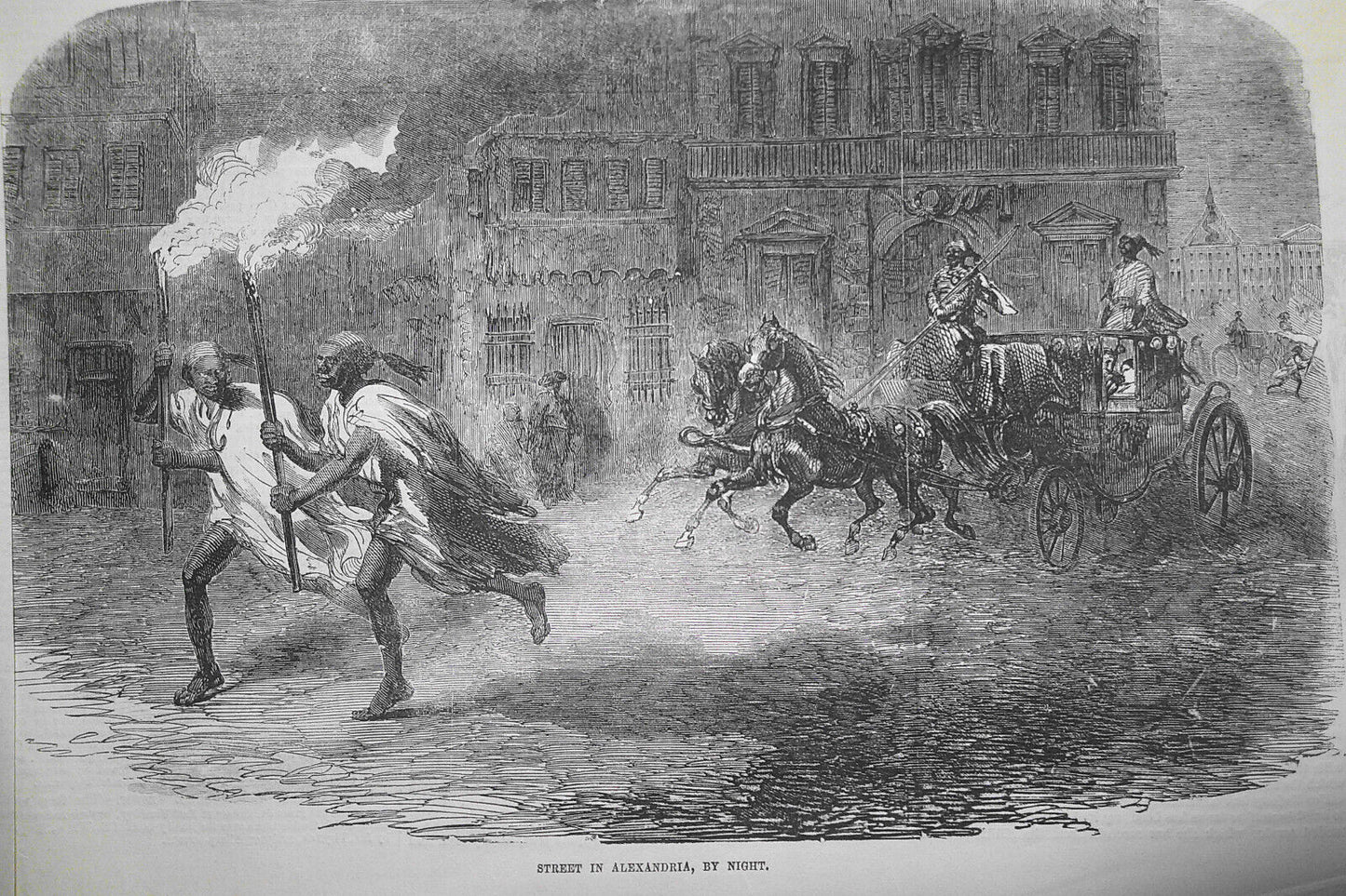 Sketches in Alexandria : Donkey Races & Street at Night - 1855.