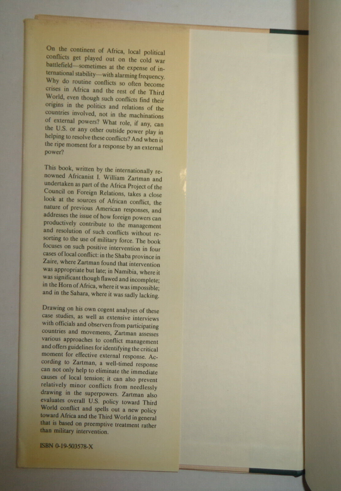 Ripe for Resolution: Conflict and Intervention in Africa by Zartman HC/DJ 1st ed