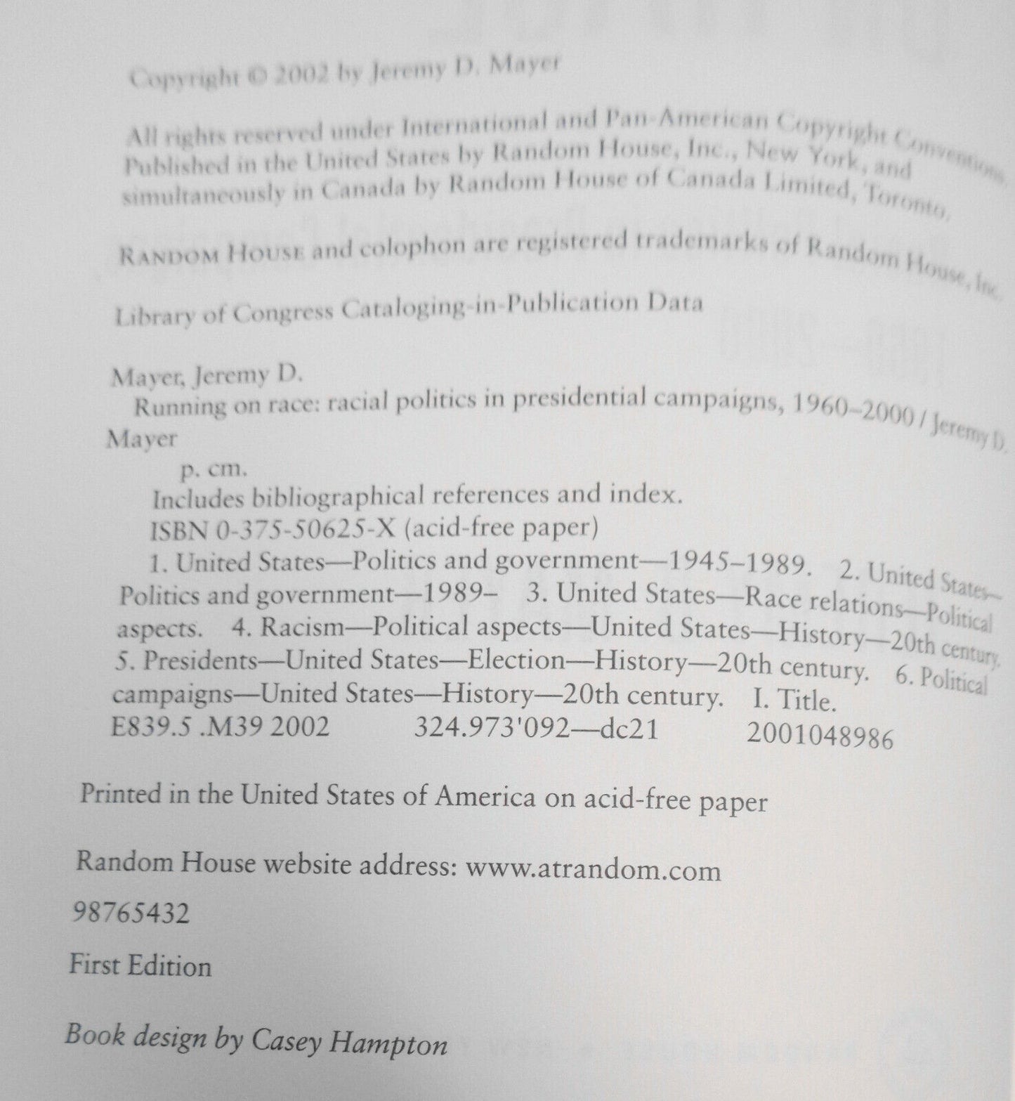 Running on Race : Racial Politics in Presidential Campaigns, 1960-2000 by...