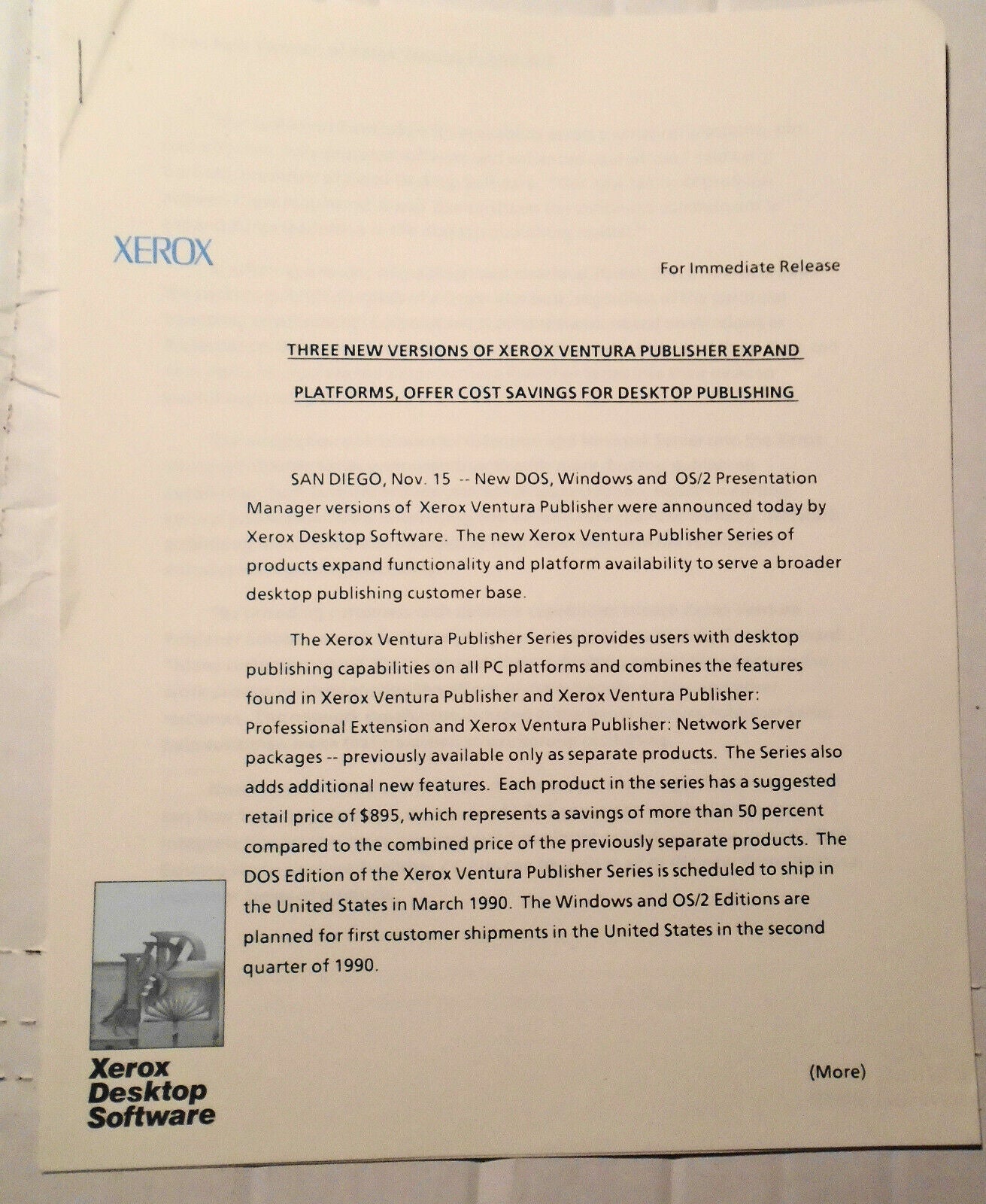 Xerox PC Software Press Kit 1989. Ventura Publisher, Formbase, Presents, Graph
