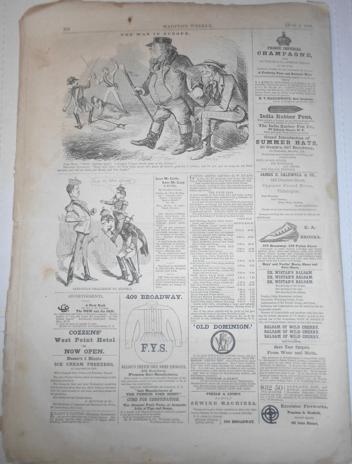 Harper's Weekly - Original Complete Issue - June 4, 1859 "War In Europe"