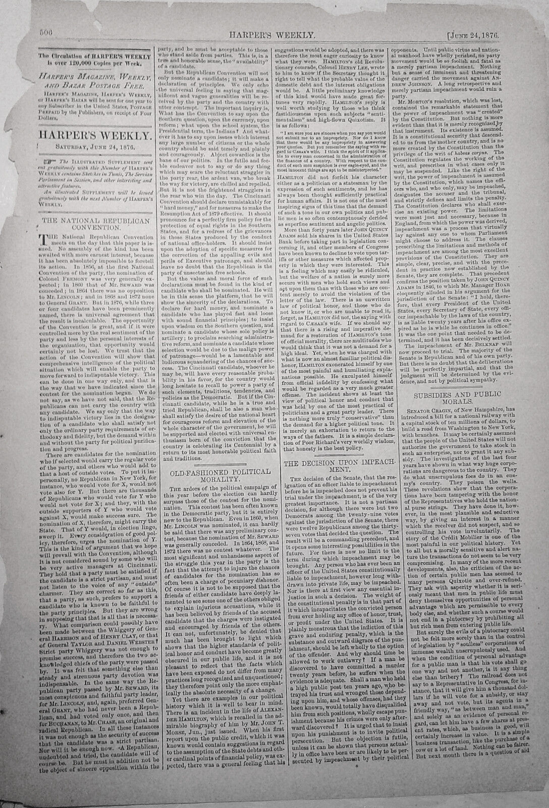 "Continue That I Broached In Jest" by Thomas Nast. Harper's Weekly June 24, 1876