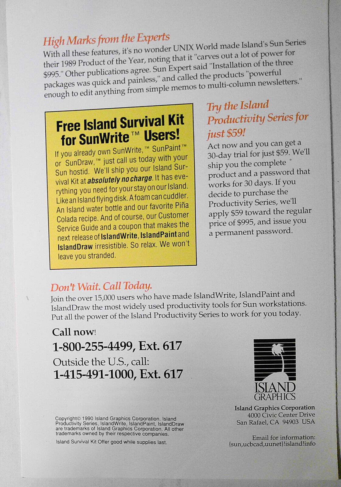 Island Graphics Productivity Series for Sun UNIX Workstations - brochure, 1989