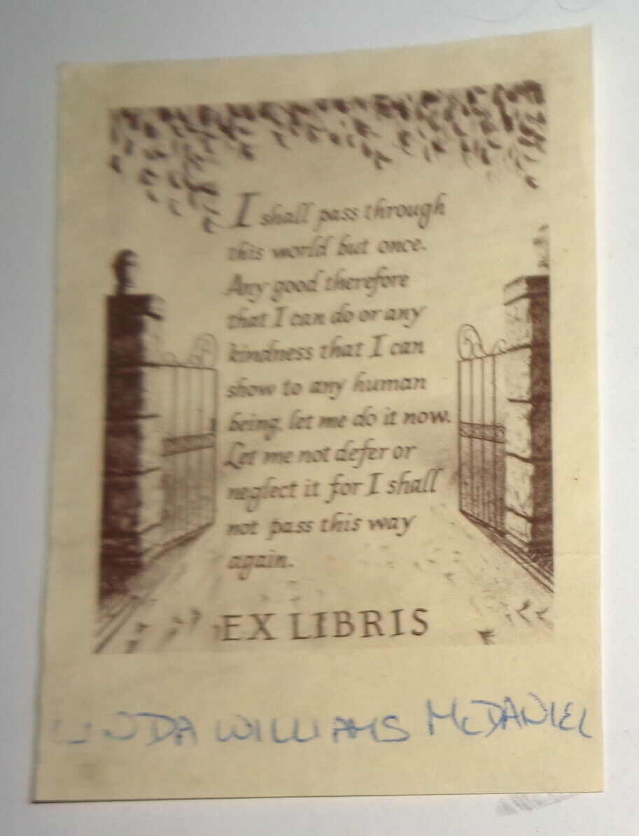 Linda Williams McDaniel - Ex Libris Bookplate - circa 1950's