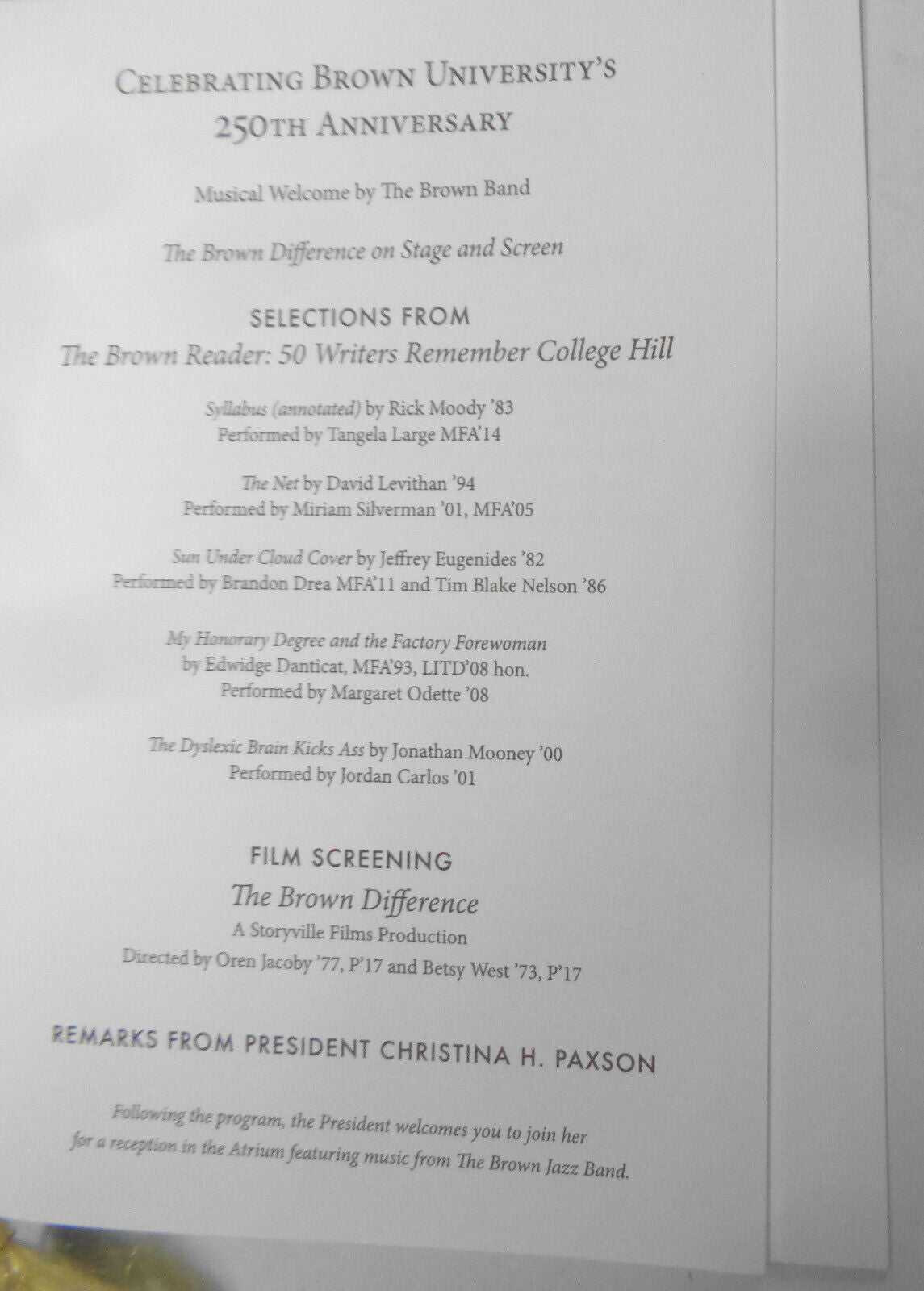Celebrating Brown University's 250th Anniversary - Souvenir Program, 2014
