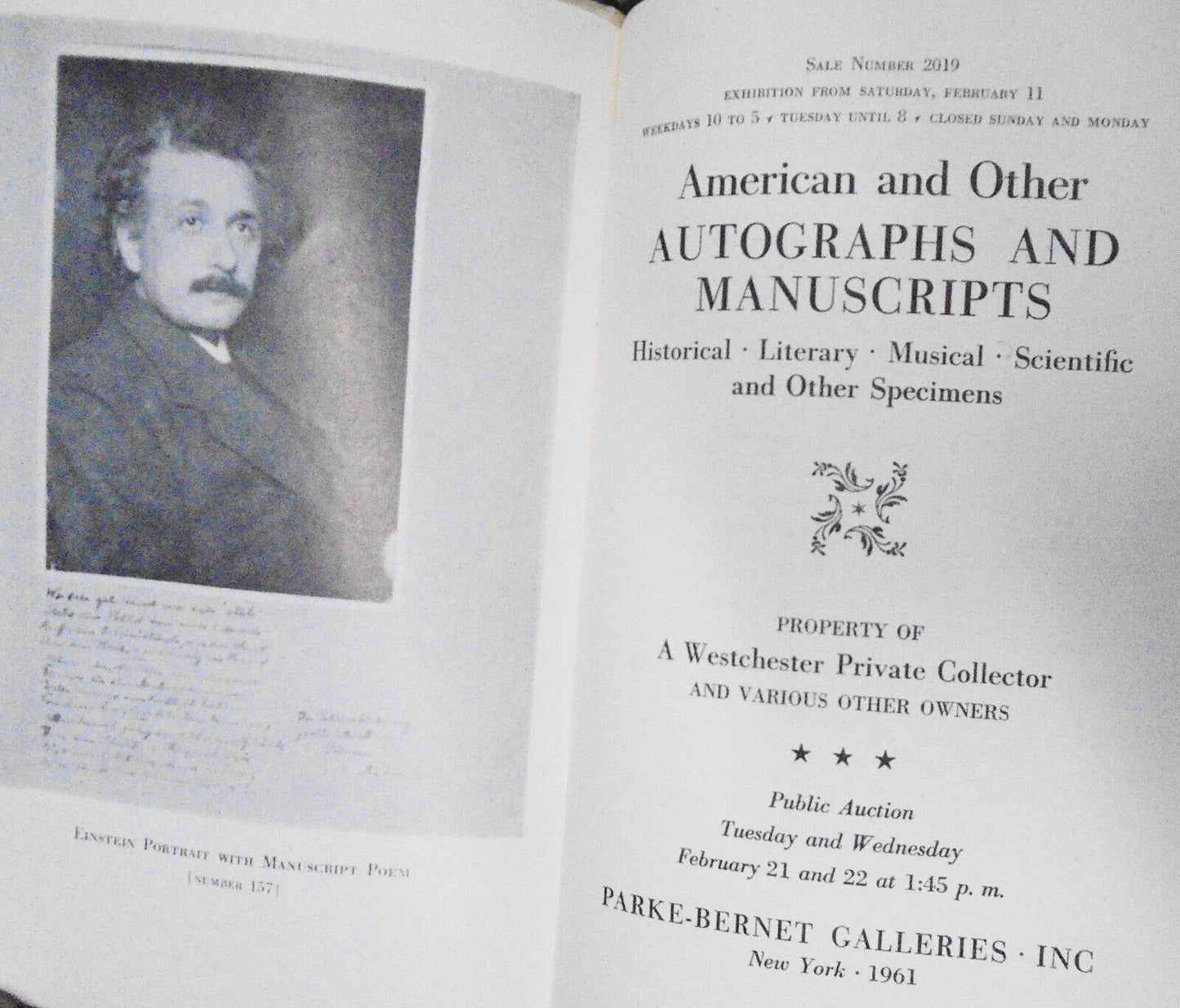 American & Other Autographs, Manuscripts Sale 2019 1961 Parke-Bernet with prices