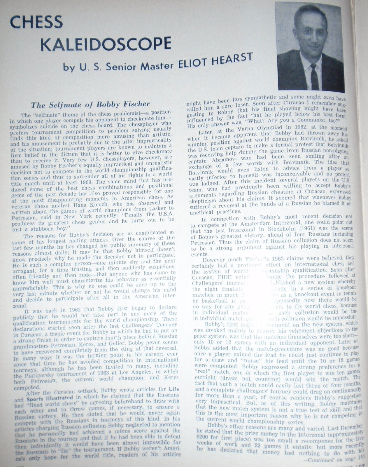 Chess Life, July1964 : Bobby Fischer talks chess; Interzonals, etc.