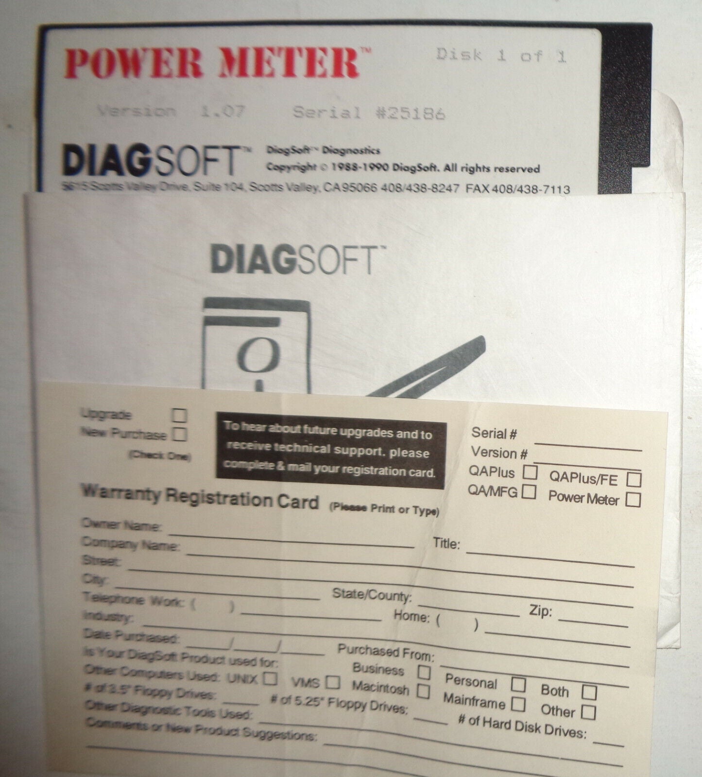 Power Meter, by DiagSoft, 1990. PC performance measurement tool for IBM 5 1/4 in