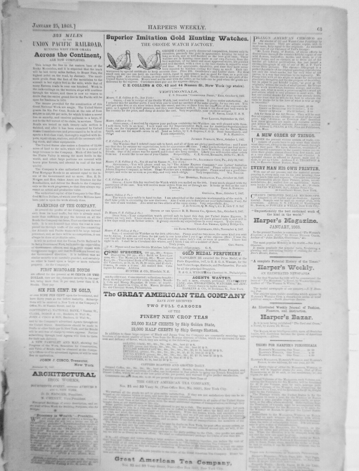 England's Panic - Harper's Weekly, Original Caricature Print; January 25, 1868