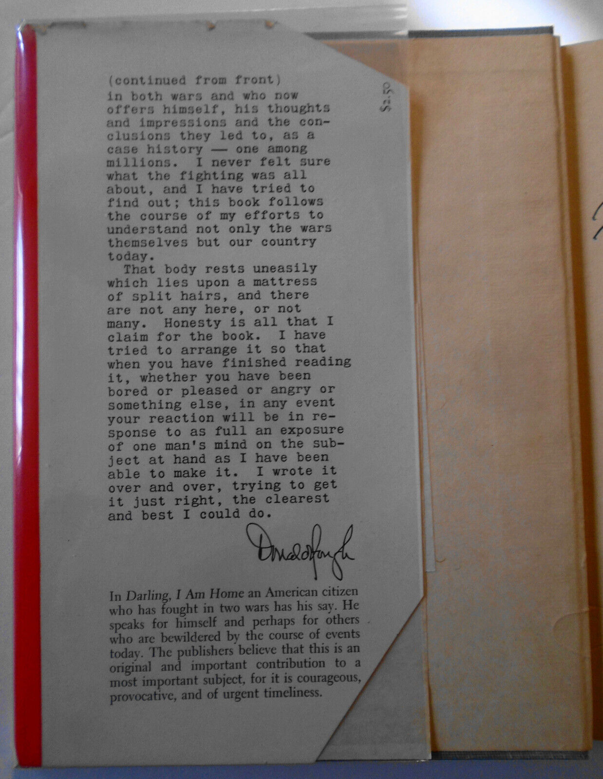 Darling, I am home - by Donald Hough. SIGNED First edition, 1946.