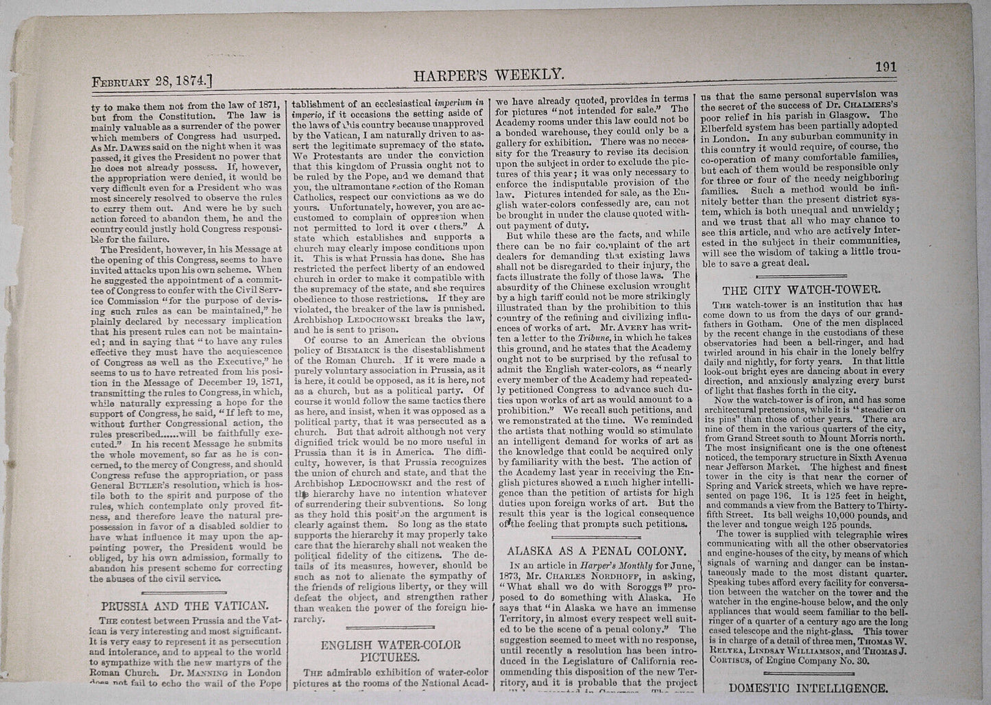 Fighting the fire, by Frenzeny. Harper's Weekly, February 28, 1874. Original