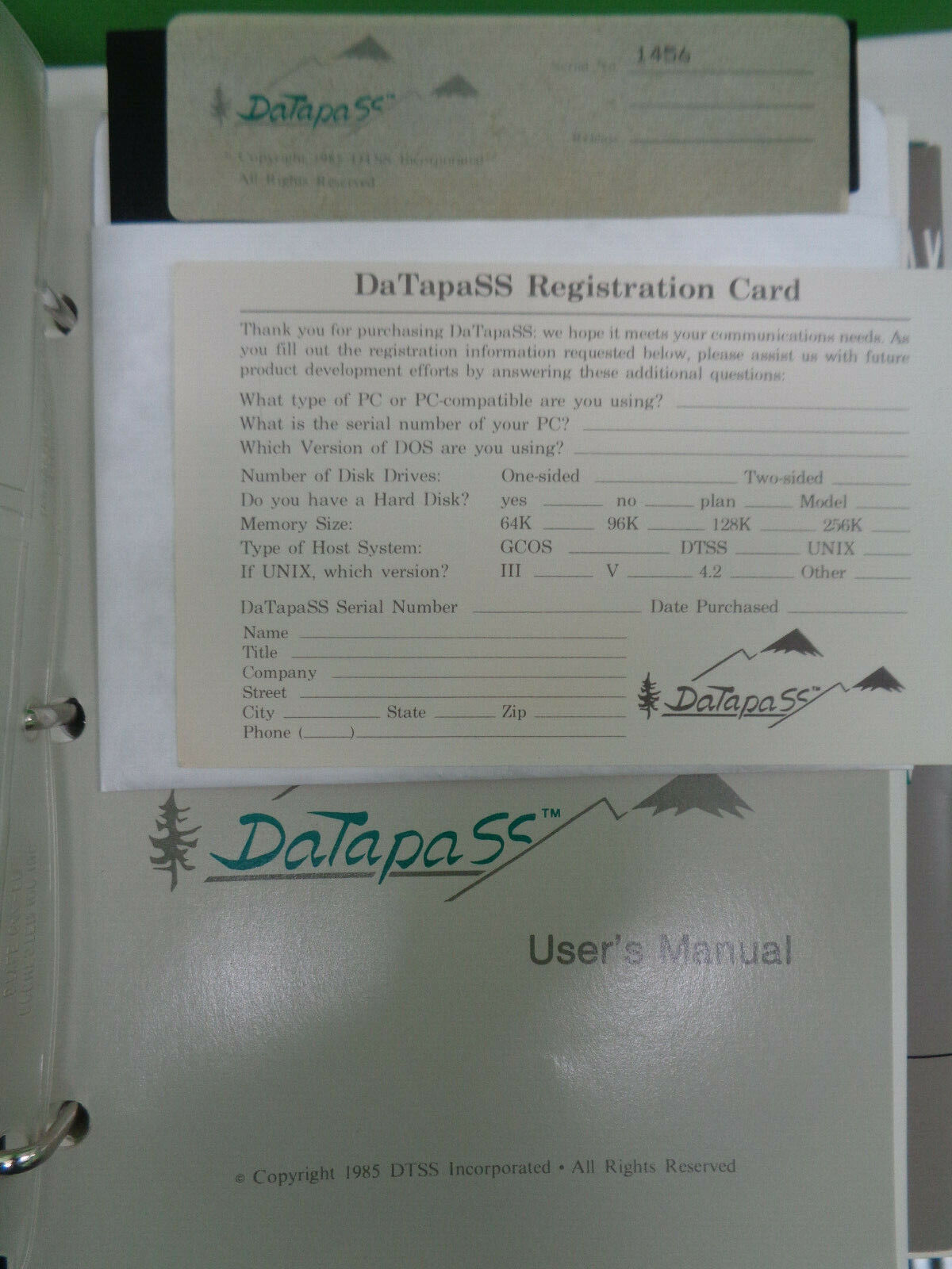 DaTapaSS, by DTSS, Inc, 1985 Terminal emulation & file transfer software. Unused