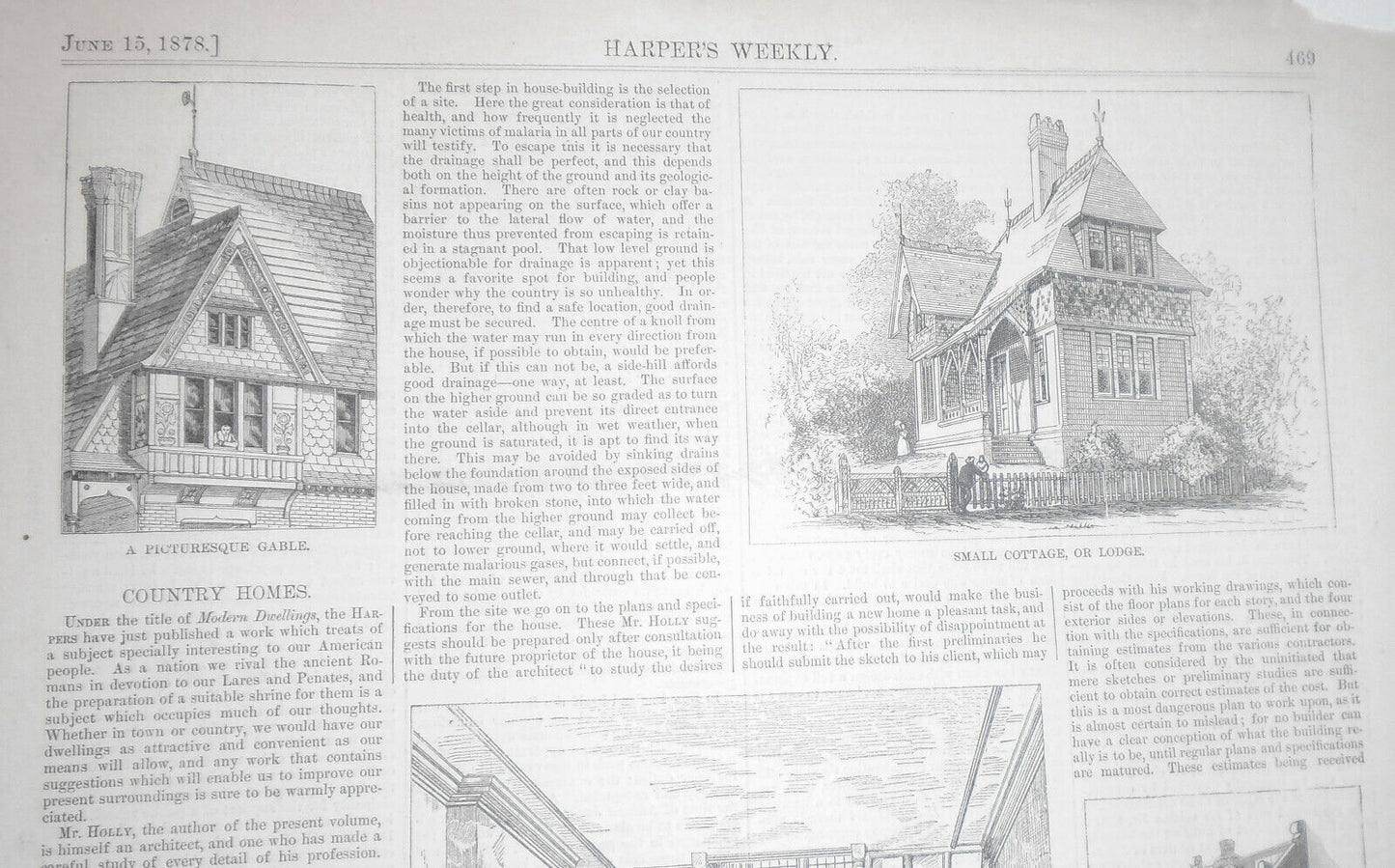 Country Homes - Harper's Weekly June 15, 1878 - Original Print