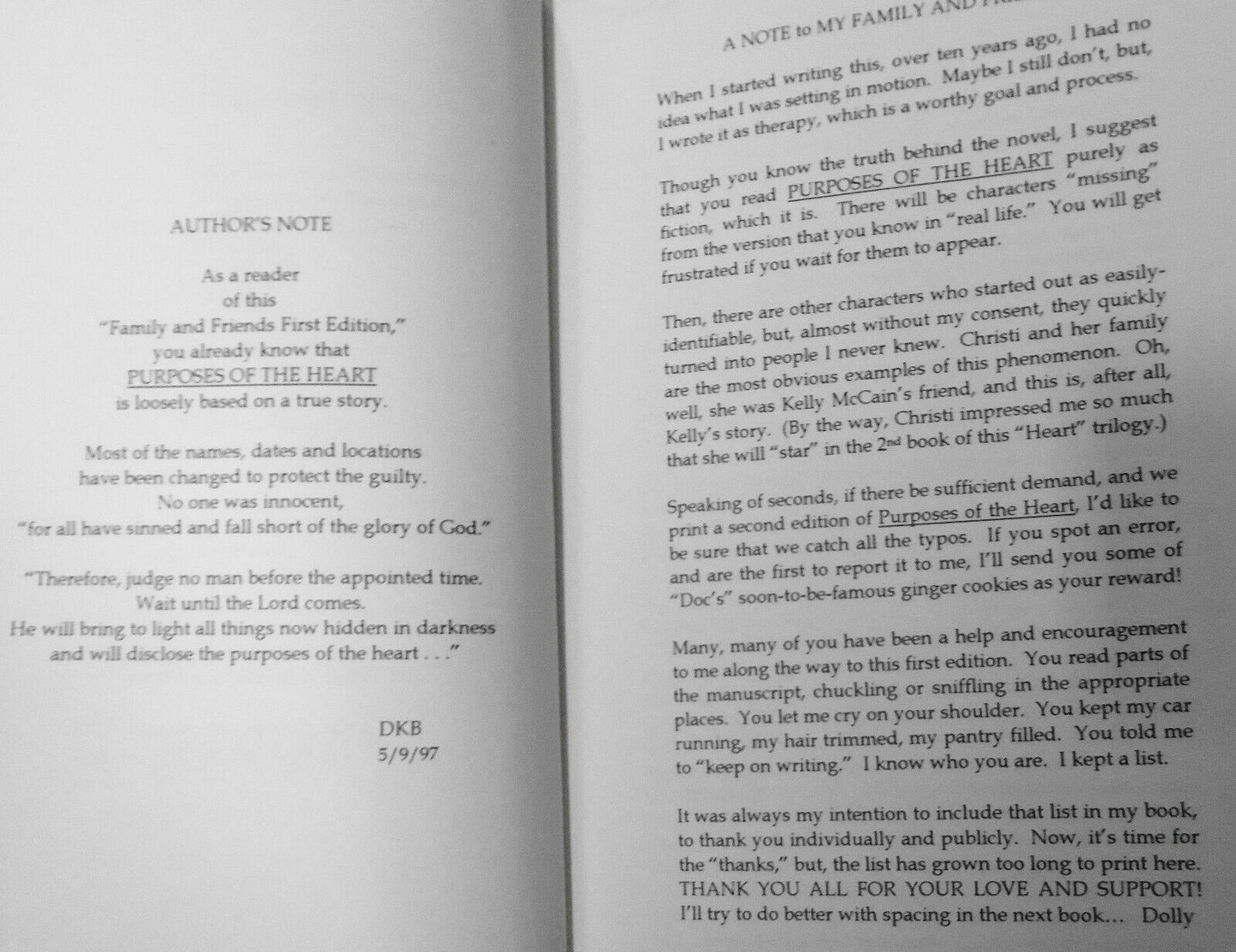 Purposes of the Heart (Signed) by Dolly Kyle Browning. Author's Proof copy