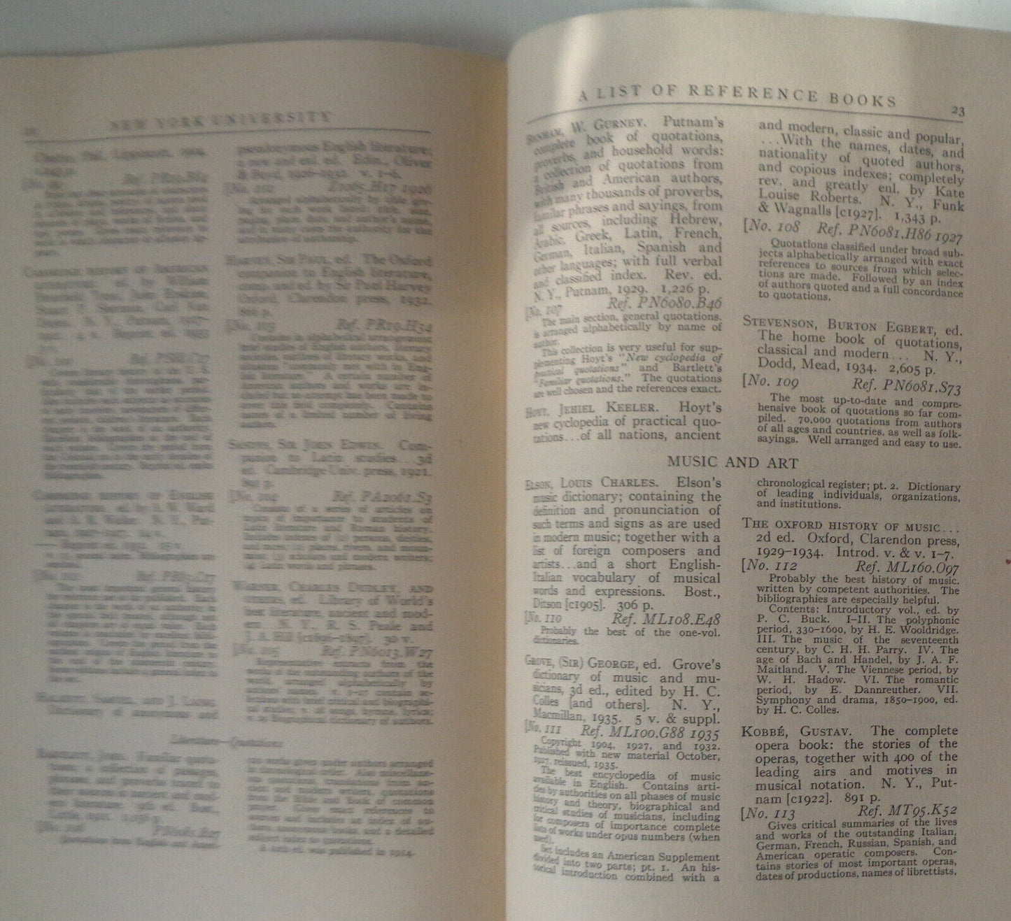 NEW YORK UNIVERSITY BULLETIN AUG 17, 1935: LIST OF REFERENCE BOOKS FOR FRESHMEN