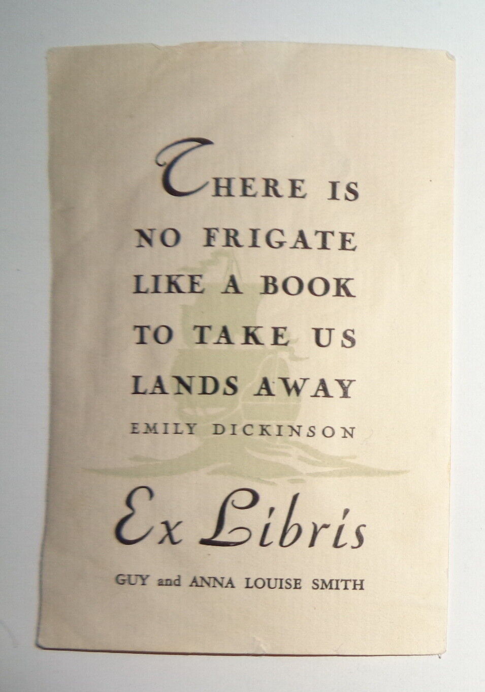 Guy and Anna Louise Smith - Ex Libris Bookplate - with Emily Dickinson quote