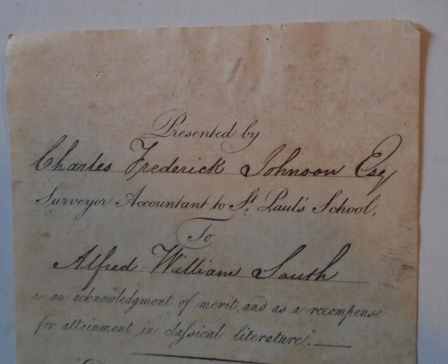 1861 St. Paul's School Ex Libris Bookplate / Award Presentation certificate