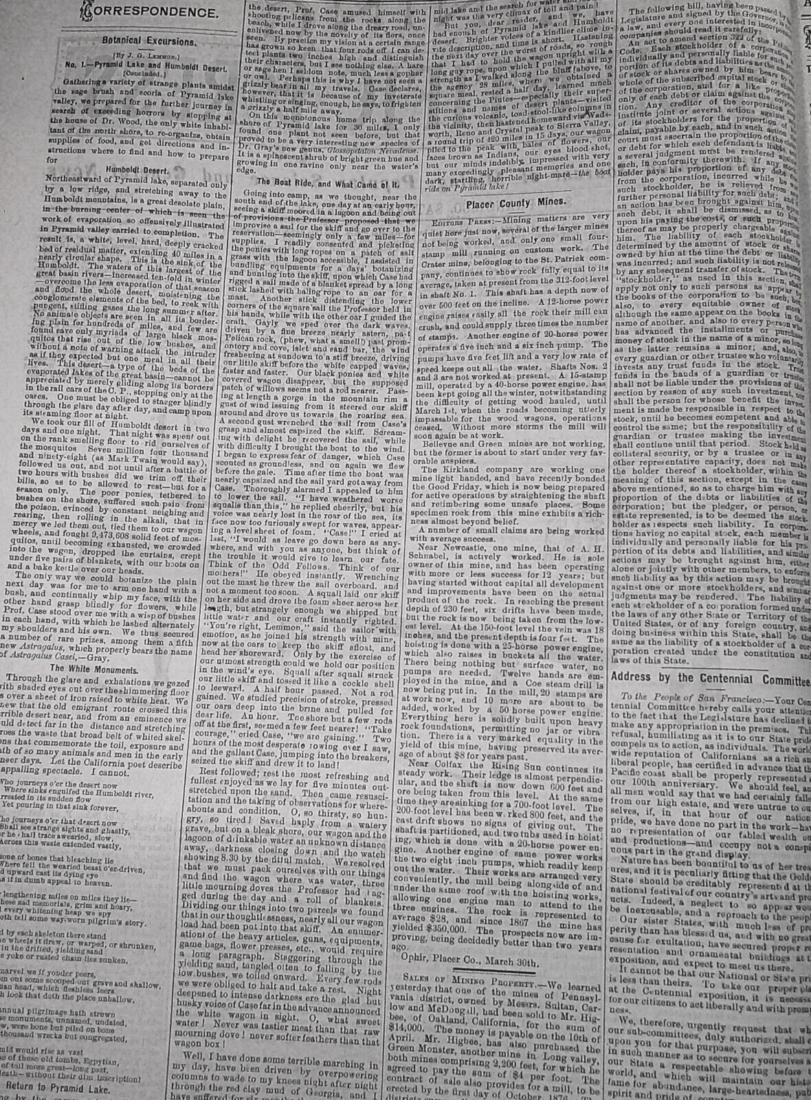 Mining and Scientific Press, April 8, 1876. Allen's Fracture Bed; etc