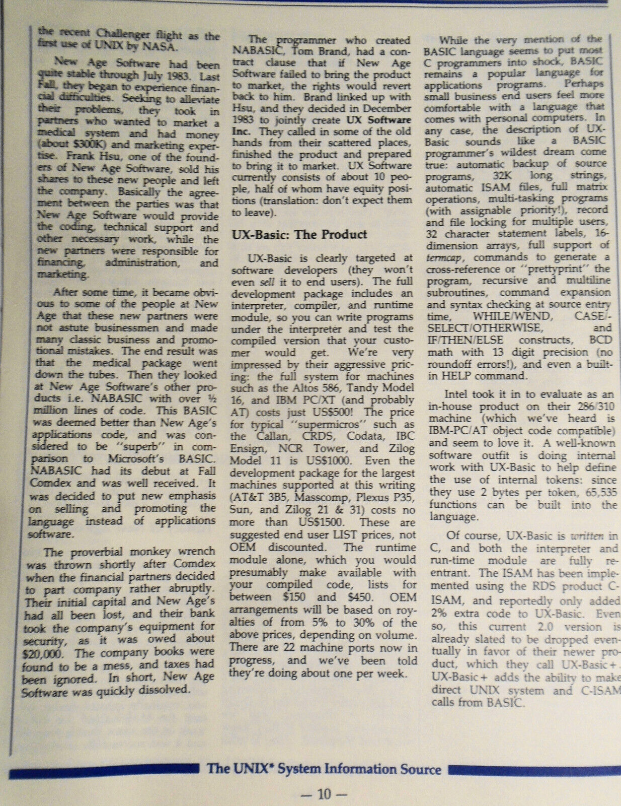 UNIQUE, Vol. 3, No. 10, 1984 - The UNIX System Information Source.